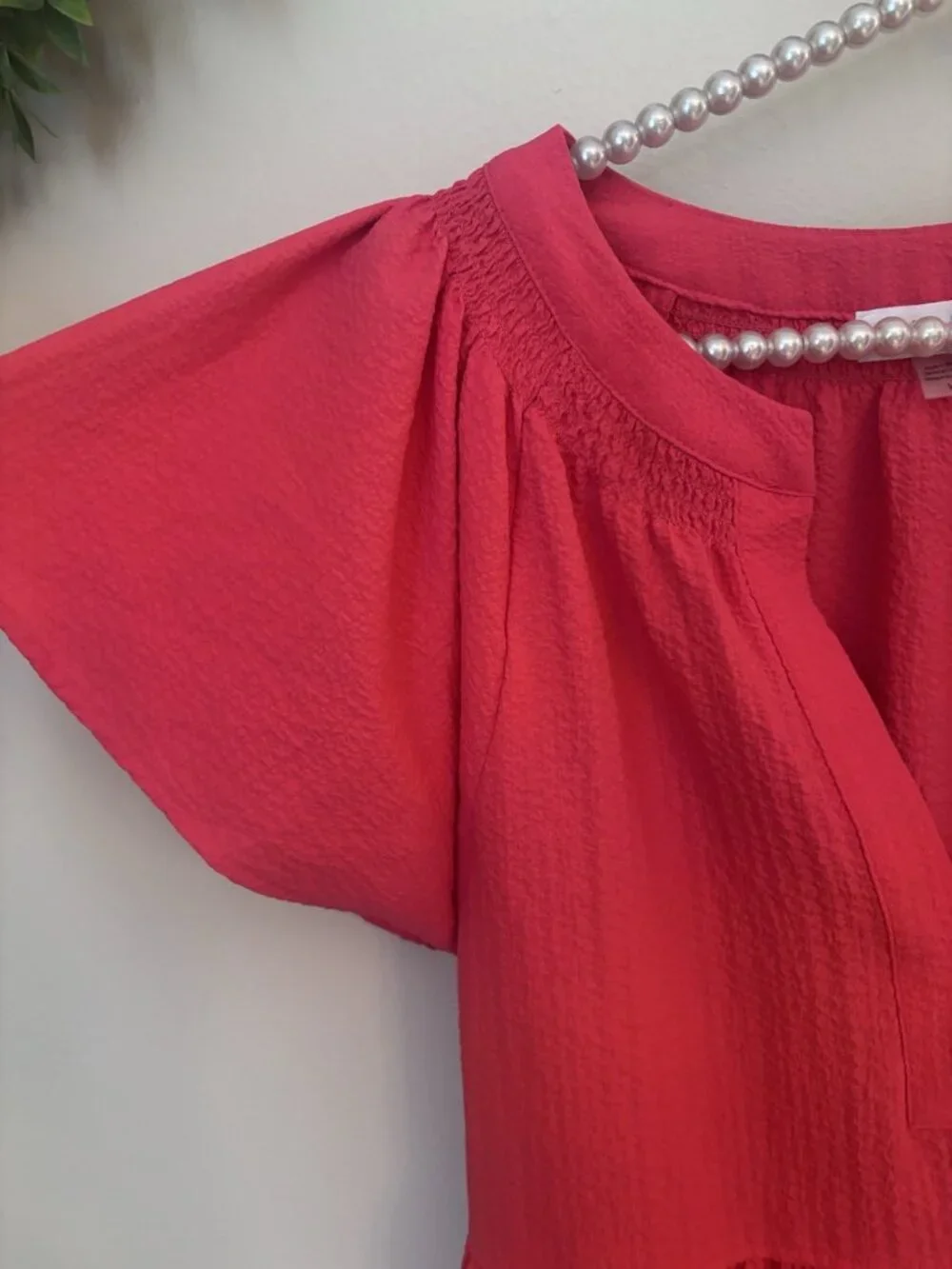 Calvin Klein Womens Size 14 Red Orange Dress Flutter Sleeve Pockets Tiered
